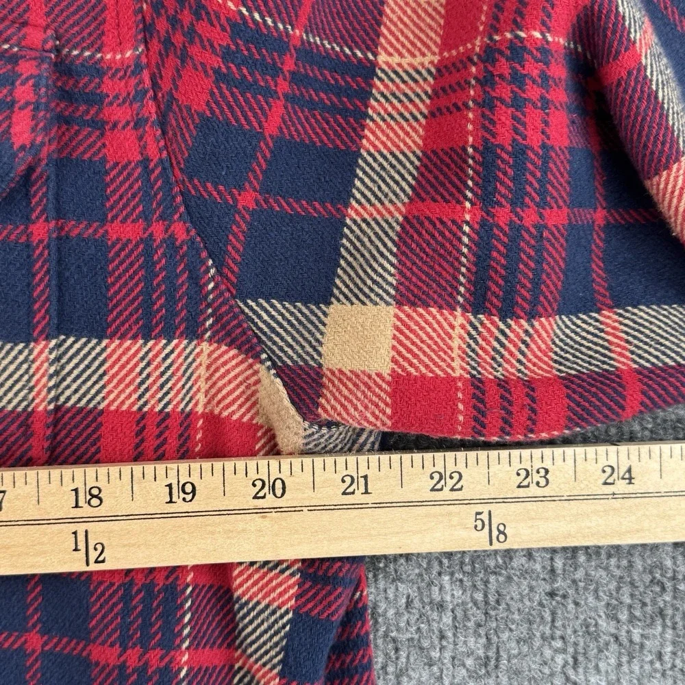 Orvis Thick Flannel Button-Up Shirt Shacket Men's M Red Navy Plaid Long Sleeve